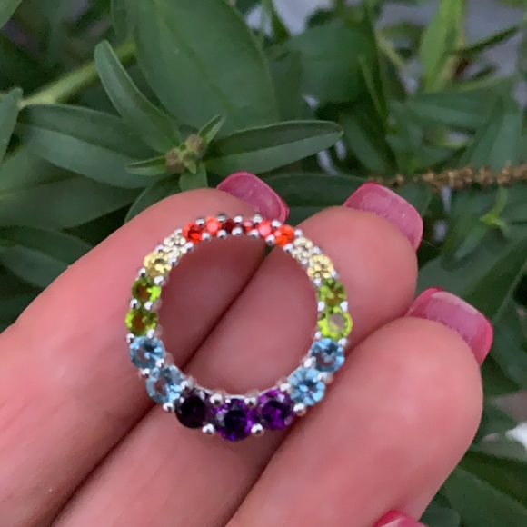 Sterling Silver Small Multi-Colored CZ Pendant - Picture 12 of 17